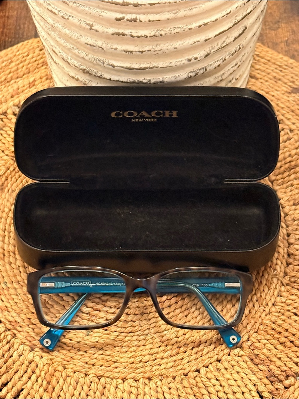 COACH Men’s Two-Tone Blue and Black Rectangular Glasses